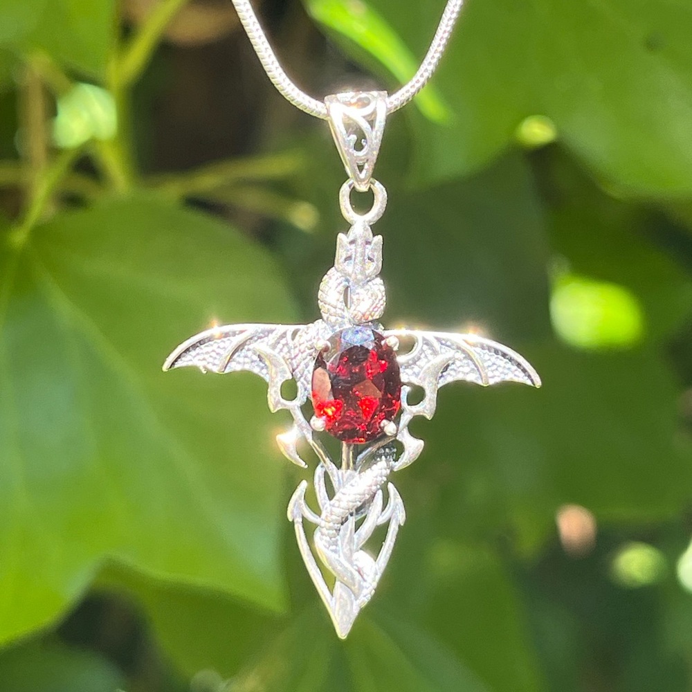 Sterling silver garnet wing‎ cross pendant 1260